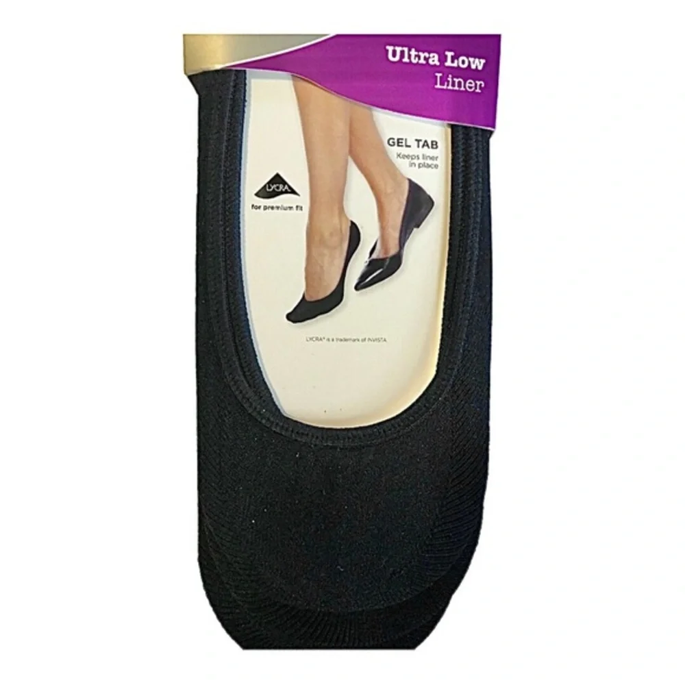 3pairs Peds black ultra low gel tab shoe liners (fits size 8-12) new FREE‎